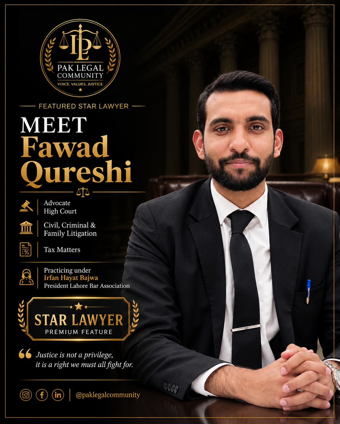 Fawad Qureshi — Pak Legal Community feature creative