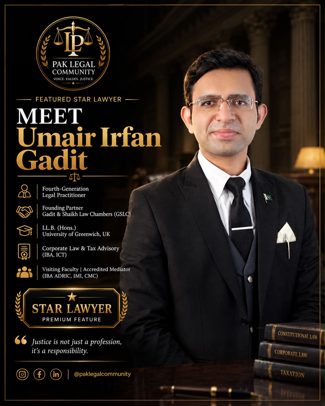 Umair Irfan Gadit — Pak Legal Community feature creative